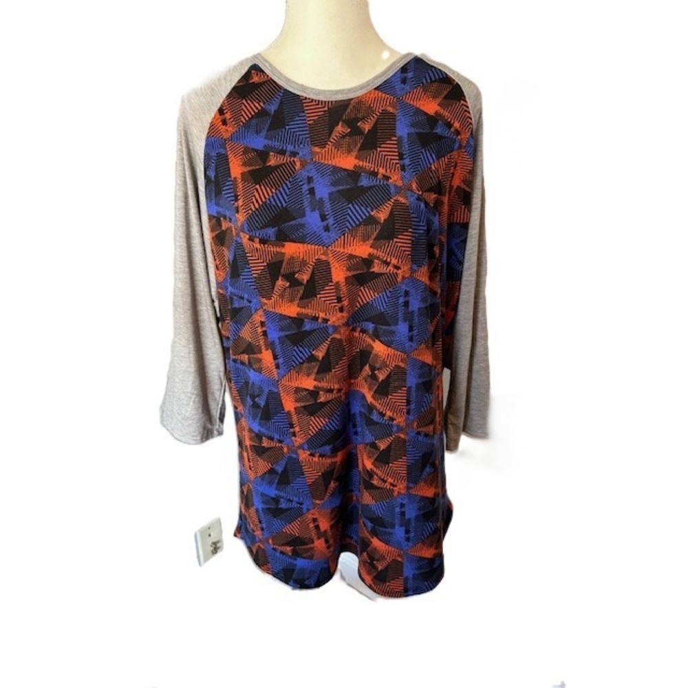 LuLaRoe Randy Raglan Tee 3XL Blue Orange Geometric Baseball Shirt New With Tags